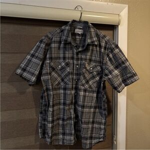 Carhartt Men’s Short Sleeve Relaxed Fit Black and Gray Button Up Shirt Size L